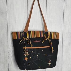 Longaberger Halloween Tote Bag Spider Web Witch Hat Striped Lining